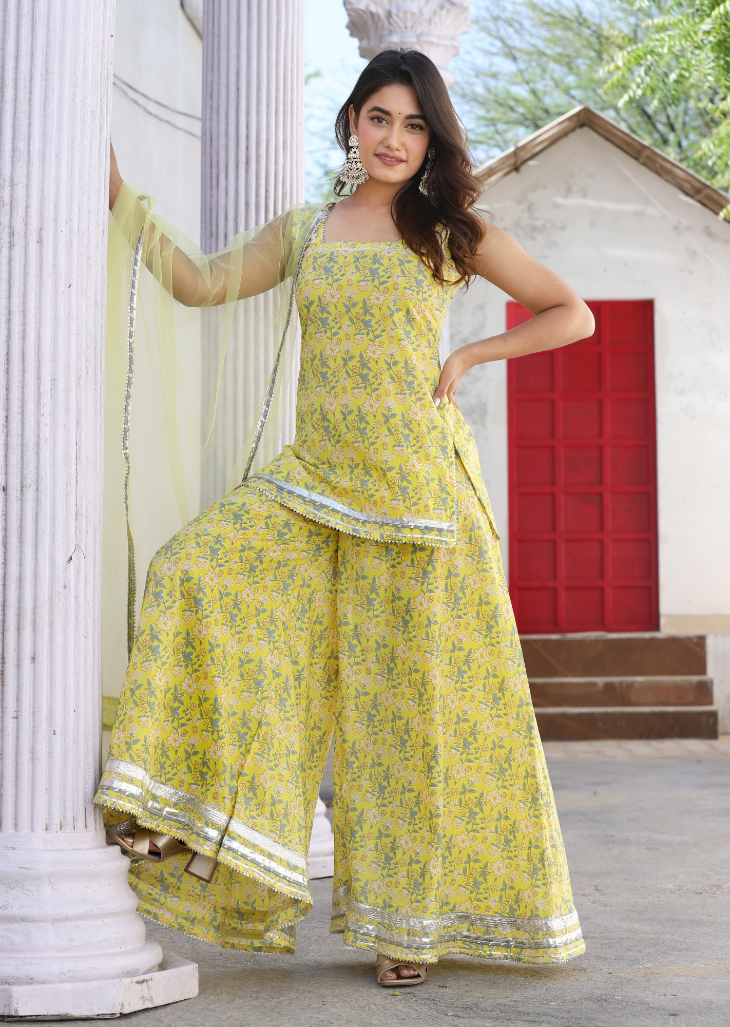 Yellow Ethnic Printed Cotton Kurti with Pant and Dupatta ₹1260 : A Vibrant  Statement - girlsmadness.com